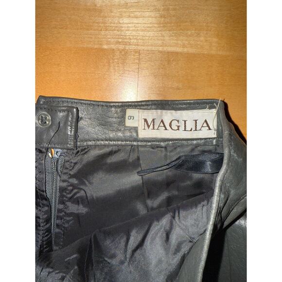 VTG Maglia Black Leather Midi Skirt SOFT 6 *broken Zipper * - Picture 2 of 6